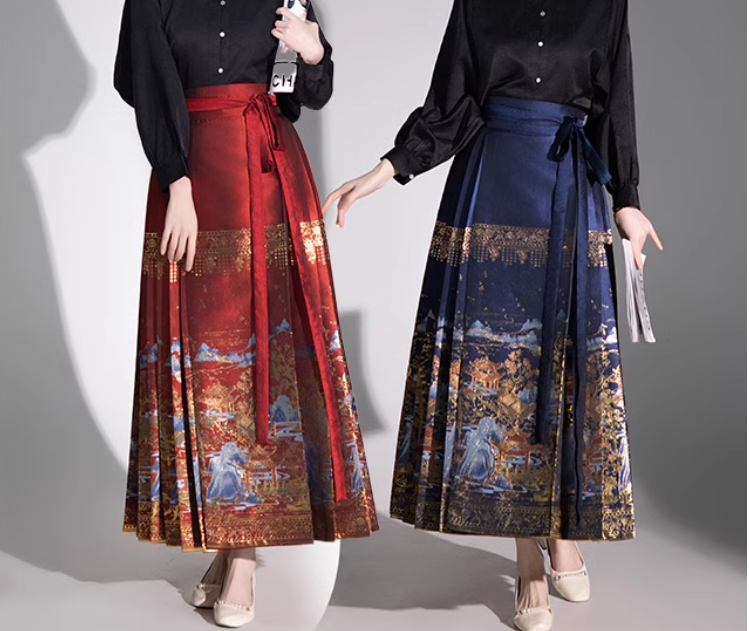 廠家來圖定制生產(chǎn)加工中長(zhǎng)款百褶裙馬面裙