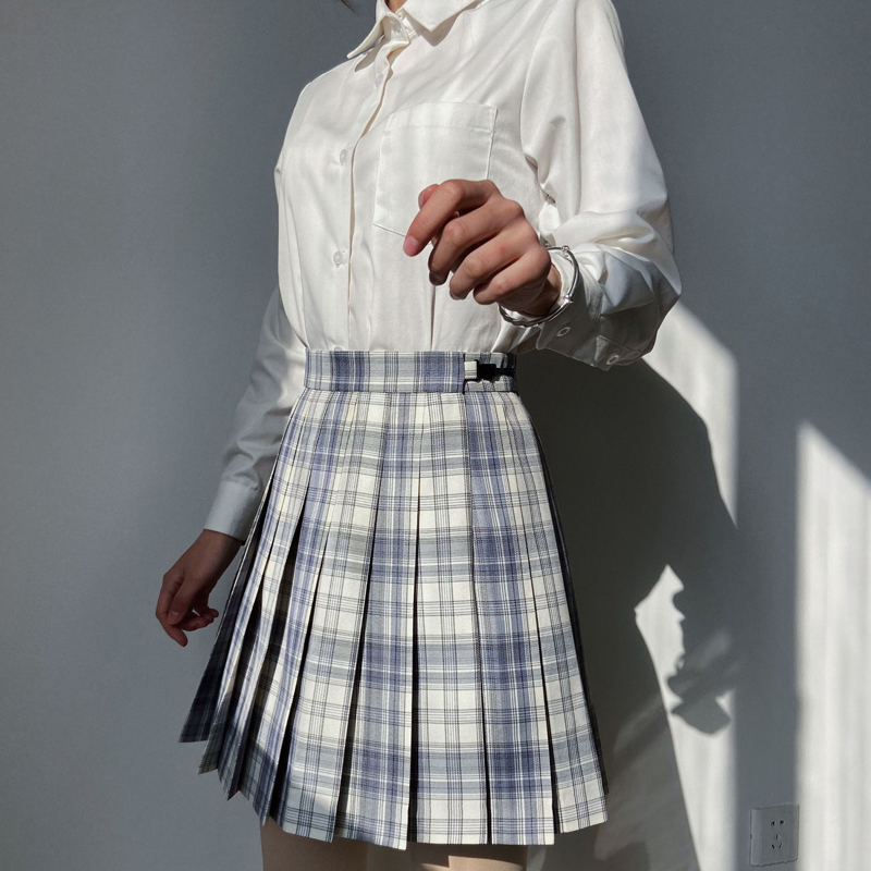 工廠定制加工學(xué)院風(fēng)JK對(duì)格壓褶半身裙